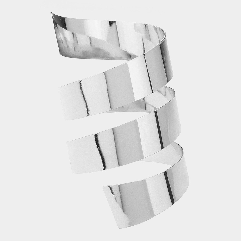 Silver Abstract Metal Spiral Arm Cuff Bangle Bracelet